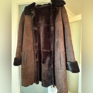 Authentic shearling coat in dark chocolate brown